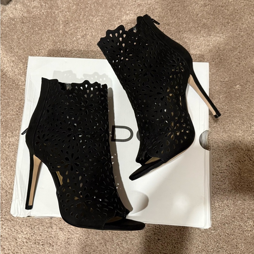 Aldo laser cut bootie heels